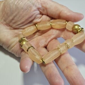 Stella & Dot Brix Glass Stone Stretch Bracelet Blush Pink Brass Gold 7.5"